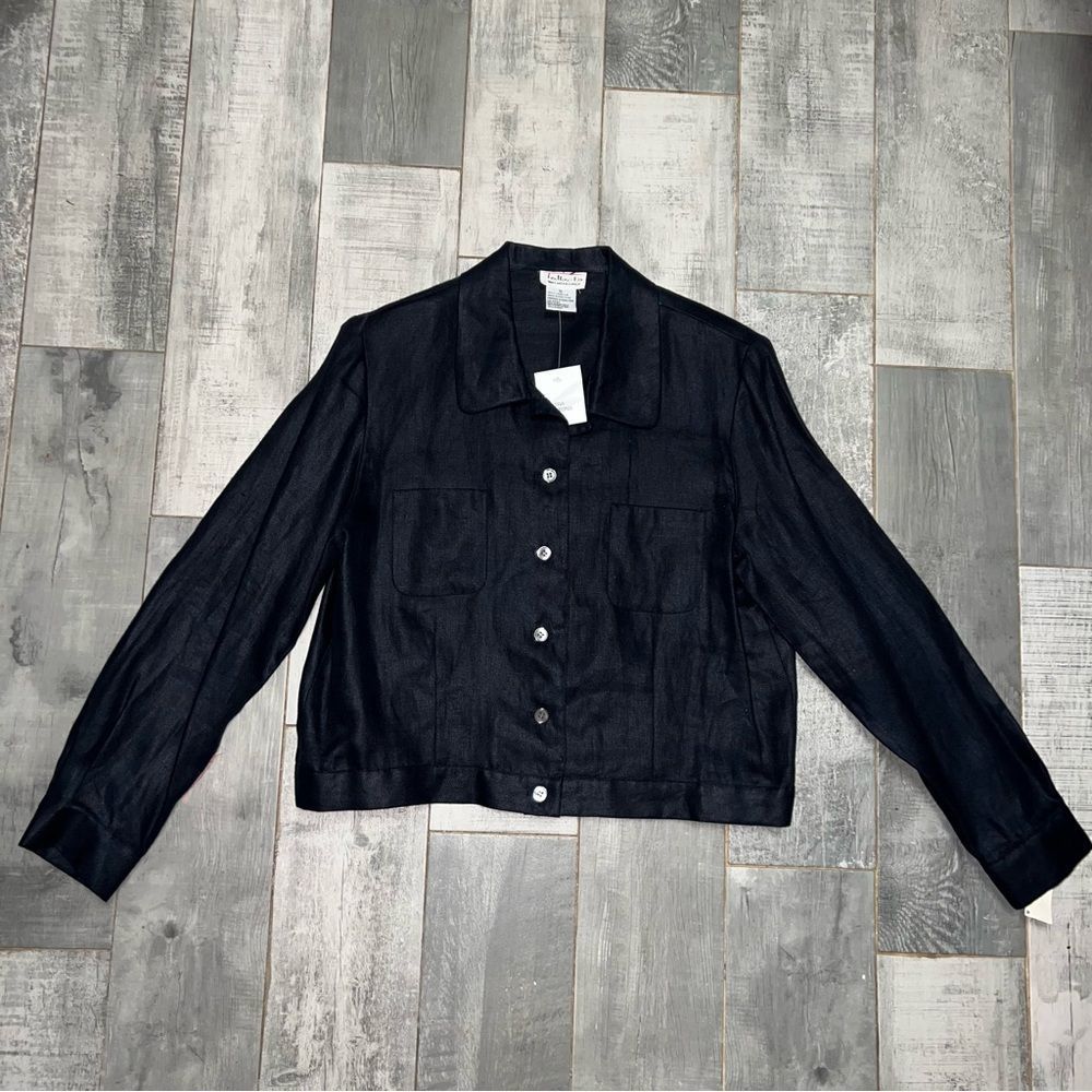 Vintage 90s Talbots Irish Linen Jacket Button Navy Blue Size 12 - Picture 4 of 8